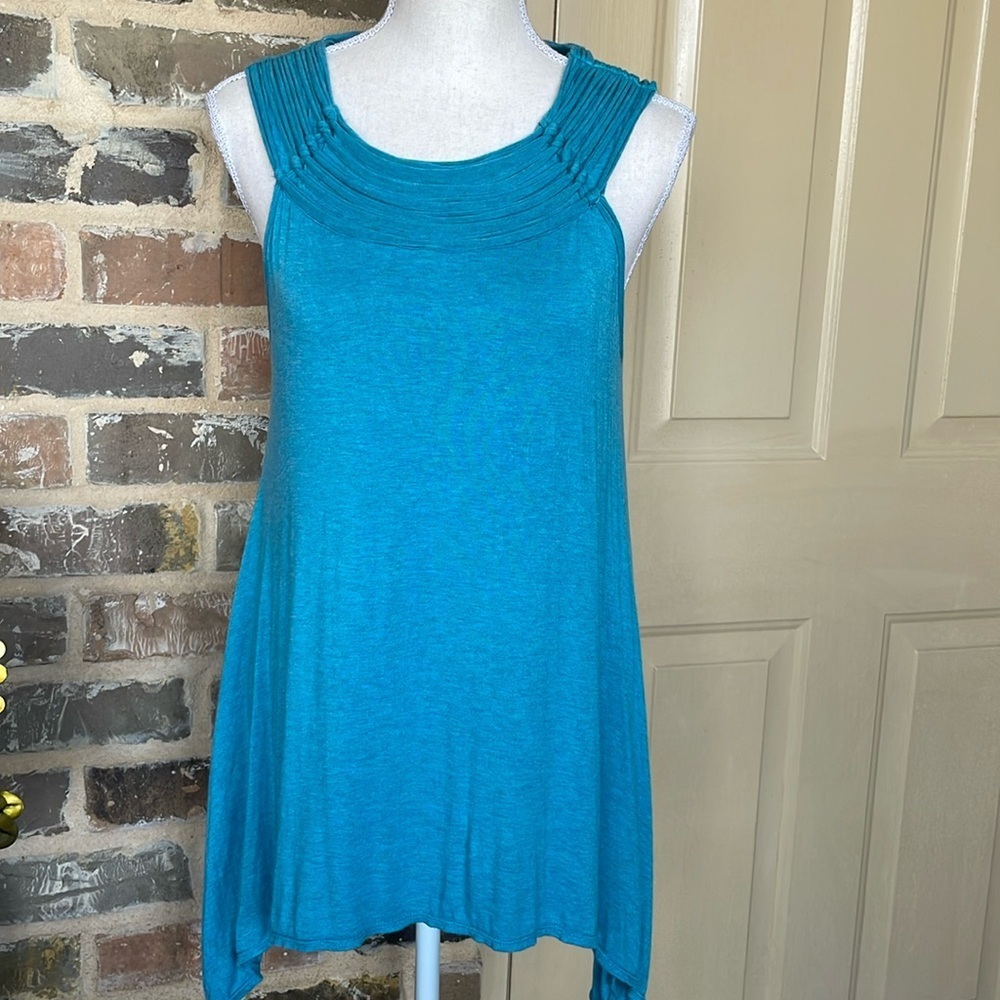 Max Edition Pleated Halter Neck Swing Top Teal Blue Polished Jersey Knit Large - Picture 3 of 13